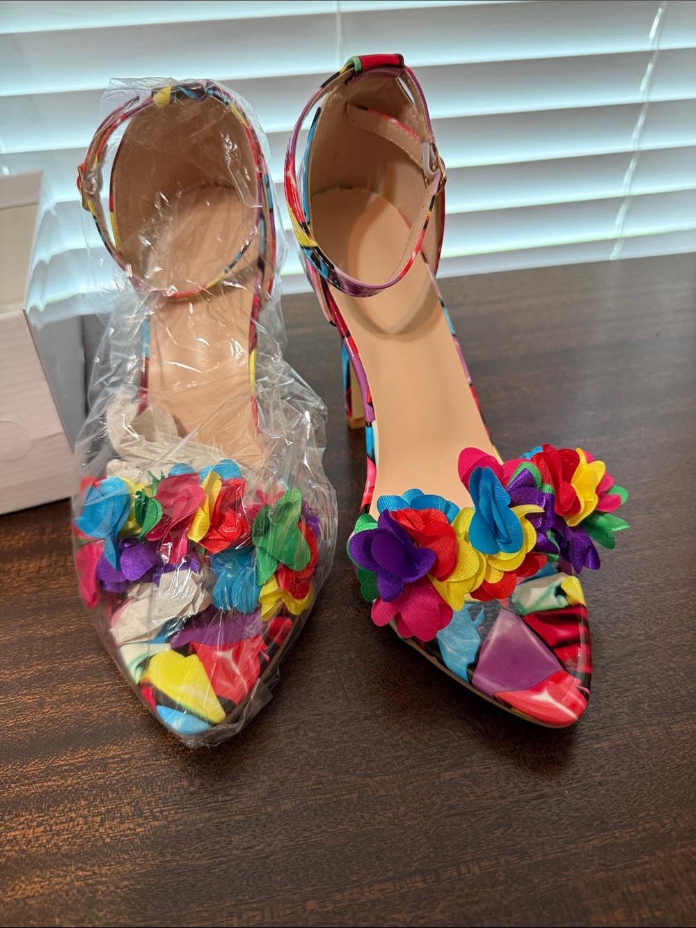Colorful Floral Multi-Color Ankle-Strap Women's Heels